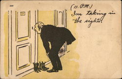 (11 p.m.) I'm Taking in the Sights, Man Peeping Comic, Funny Postcard Postcard