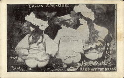 Lawn Sprinklers, Keep off the Grass, In the Good Old Summer Time Comic, Funny Postcard Postcard