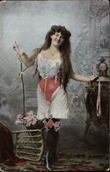 Victorian Woman with Long Brown Hair wearing Undergarments Postcard