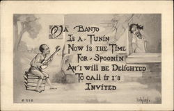 Ma Banjo is a Tunin' Now is the Time for Spoonin Postcard