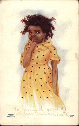 Little Black Girl in Yellow Polka Dot Dress Postcard