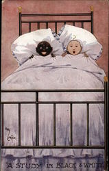 "A Study in Black & White" - Two Young Boys in Large Bed Postcard