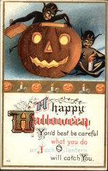 A Happy Halloween You'd Best be Careful What You do or Jack O' Lantern Will Catch You Postcard Postcard