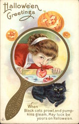 Halloween Greetings From Girl In A Mirror Postcard Postcard