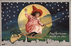 Jolly Halloween, May Fortune Smile on You Postcard