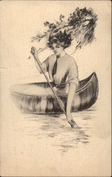 Woman Rowing a Canoe Postcard