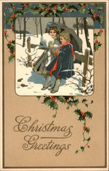 Christmas Greetings Children Postcard Postcard