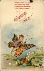 Greetings from - Boy on Butterfly Postcard