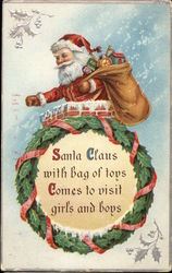 Santa Claus with Bags of Toys Comes to Visit Girls and Boys Postcard Postcard