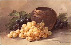 Still Life of Grapes and Pottery Vase Fruit Postcard Postcard