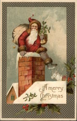 A Merry Christmas with Santa on the Chimney Santa Claus Postcard Postcard