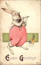 Easter Greetings with White Rabbit and Baby Chick With Bunnies Postcard Postcard