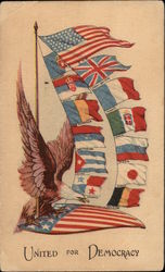 "United for Democracy" - Eagle with American Flag & Flags of 12 Other Countries Postcard Postcard