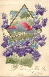 embossed purple snapdragons, red cottage Airbrushed Postcard Postcard