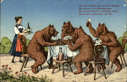 Bears Playing Cards Postcard Postcard