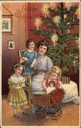 Mother, Children and Christmas Tree Postcard