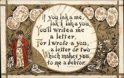 If you lak a me, lak I lak-a you, You'll write-a me a letter, For I wrote-a you, a letter or two Asian Postcard Postcard