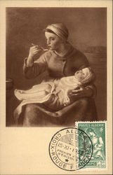 Femme Donnant la Bouillie a Un Enfant by Jean-Francois Millet Art Postcard Postcard