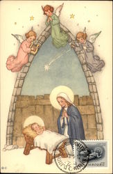 Mary and Jesus and Angels Postcard