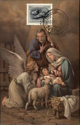 Madonna and Child surrounded by Joseph and Angel in the Manger Postcard