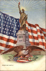 Eagle, American Flag and the Statue of Liberty Postcard