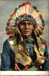 Native American Man in Feathered Headdress Native Americana Postcard Postcard