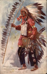 Streaked with Crimson, Blue and Yellow, Crested with Great Eagle Feathers, The Song of Hiawatha Native Americana Postcard Postcard