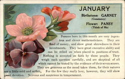 January Birthstone: Garnet (Constancy) Flower: Pansy (Think of Me) Months Postcard Postcard