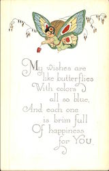 My Wishes are Like Butterflies With Colors all so Blue Fantasy Postcard Postcard