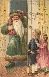 Christmas Greetings - Santa in Green Robe Santa Claus Postcard Postcard