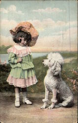 A Small Girl and a Dog Dogs Postcard Postcard