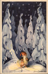 Gnome with Lantern Walking in the Snow Postcard