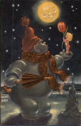 Swedish Snowman with Cupid, Moon Snowmen Postcard Postcard