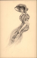 Drawing of a Beautiful Lady Postcard