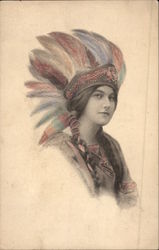 Indian Maiden Wearing Colorful Headdress Native Americana Postcard Postcard