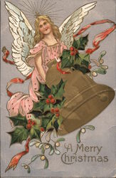 A Merry Christmas Angel with Gold Bell Postcard