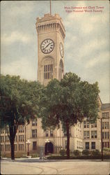 Main Entrance and Clock Tower Elgin National Watch Factory Campbell, MN Postcard Postcard