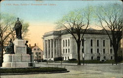 Soldiers Monument and Library Postcard