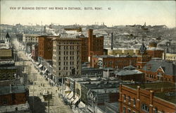 View of Business District and Mines in Distance Postcard