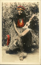 Hawaiian Hula Girl with Ukulele, Tinted Postcard Postcard