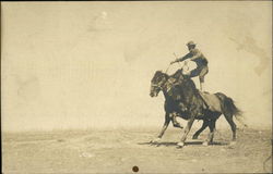 Man Stunt Riding Two Horses Postcard