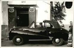 Man in His New Car Outside the Bibite Schiacciate Pub Nerano, Italy Postcard Postcard