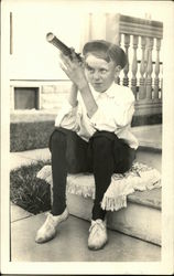 School Boy on the Porch Steps with a Spyglass Boys Postcard Postcard