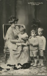 The Queen of Spain and her Children Royalty Postcard Postcard