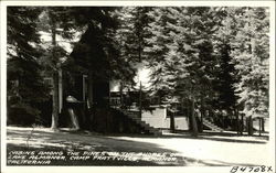 Cabins amon the pines on the shores of Lake Almanor, Camp Prattville Postcard