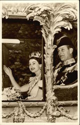 H.M. the Queen and the Duke of Edinburgh in the state coach Royalty Postcard Postcard