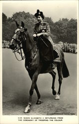 H.M. Queen Elizabeth II Returning From the Ceremony of Trooping the Colour Royalty Postcard Postcard