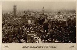 Birds Eye View of Westminster Showing Houses of Parliment, Westminster Abbey & St. Pauls Cathedral London, England Postcard Postcard