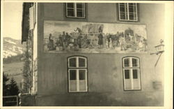 Building with Mural of Readying Covered Wagons Pongau, Austria Postcard Postcard