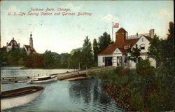 Jackson Park - U.S. Life Saving Station and German Building Postcard